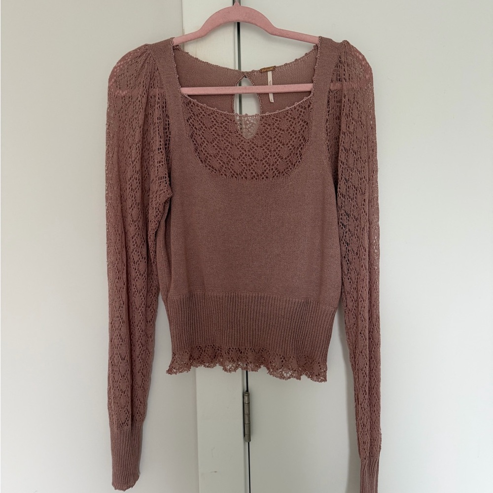 Free People Lace-Sleeve Knit Top